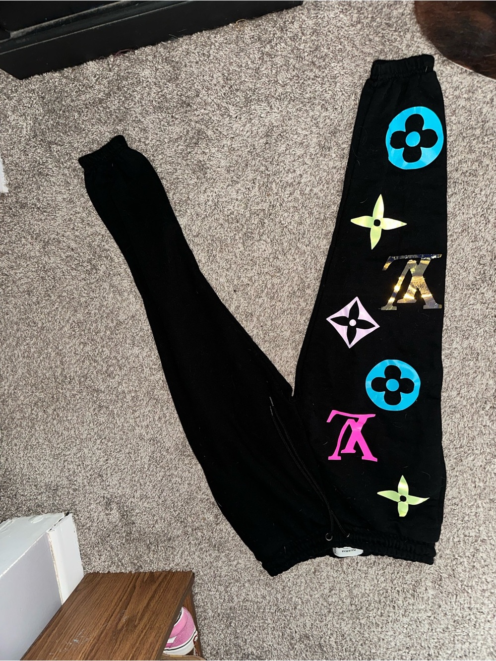 Kids Black Jogger Pants with Colorful Logo Accents